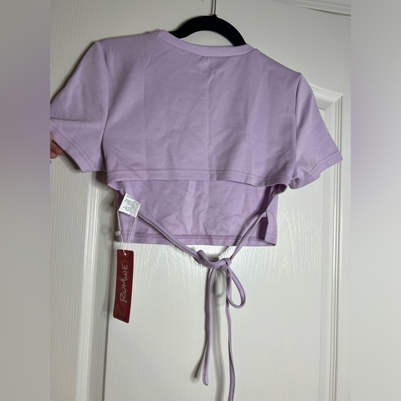 Romwe Lavender Purple Tie Back Crop Tee Large - Picture 4 of 10